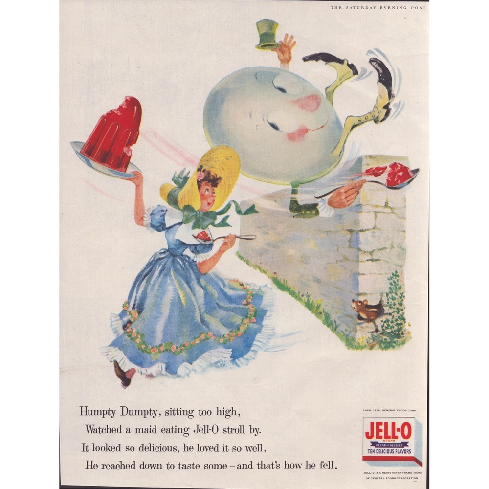 Vintage 1956 Jell-O Print Ad Humpty Dumpty Saturday Evening Post General Foods